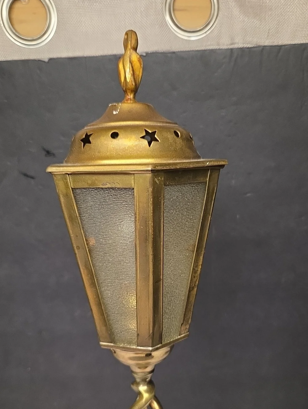 Vintage Arts & Crafts Barley Twist Brass Lantern,